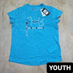 NEW GIRLS Under Armour Tech Big Logo Twist Short Sleeve Shirt XL Light Blue